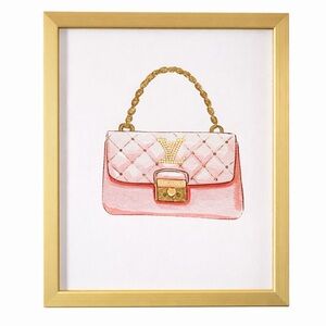 Pink Quilted Pink Handbag Framed Wall Art Gold Frame Glam Decor New